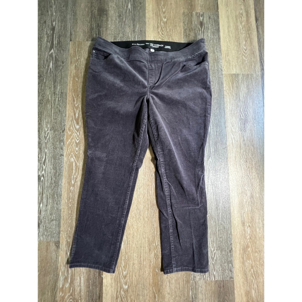 Kim Rogers Corduroy Pants Women 18W Grey Tummy Control Straight Leg Pull On